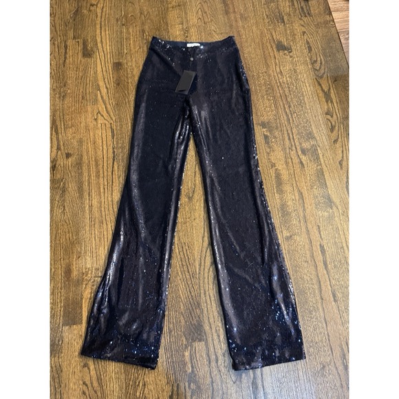 Halston VERONICA SEQUIN PANT Navy Size 0 All Over Sequin Cocktail Party $445 - Picture 3 of 9